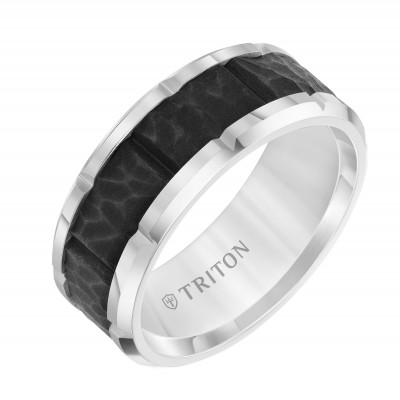 Triton Wh Tungsten /Black Center Engraved Band - Sz 10